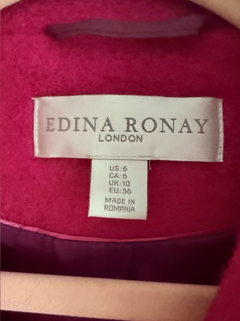 Edina Ronay London Wool Fuchsia Hot Pink Trench Coat - Picture 3 of 5